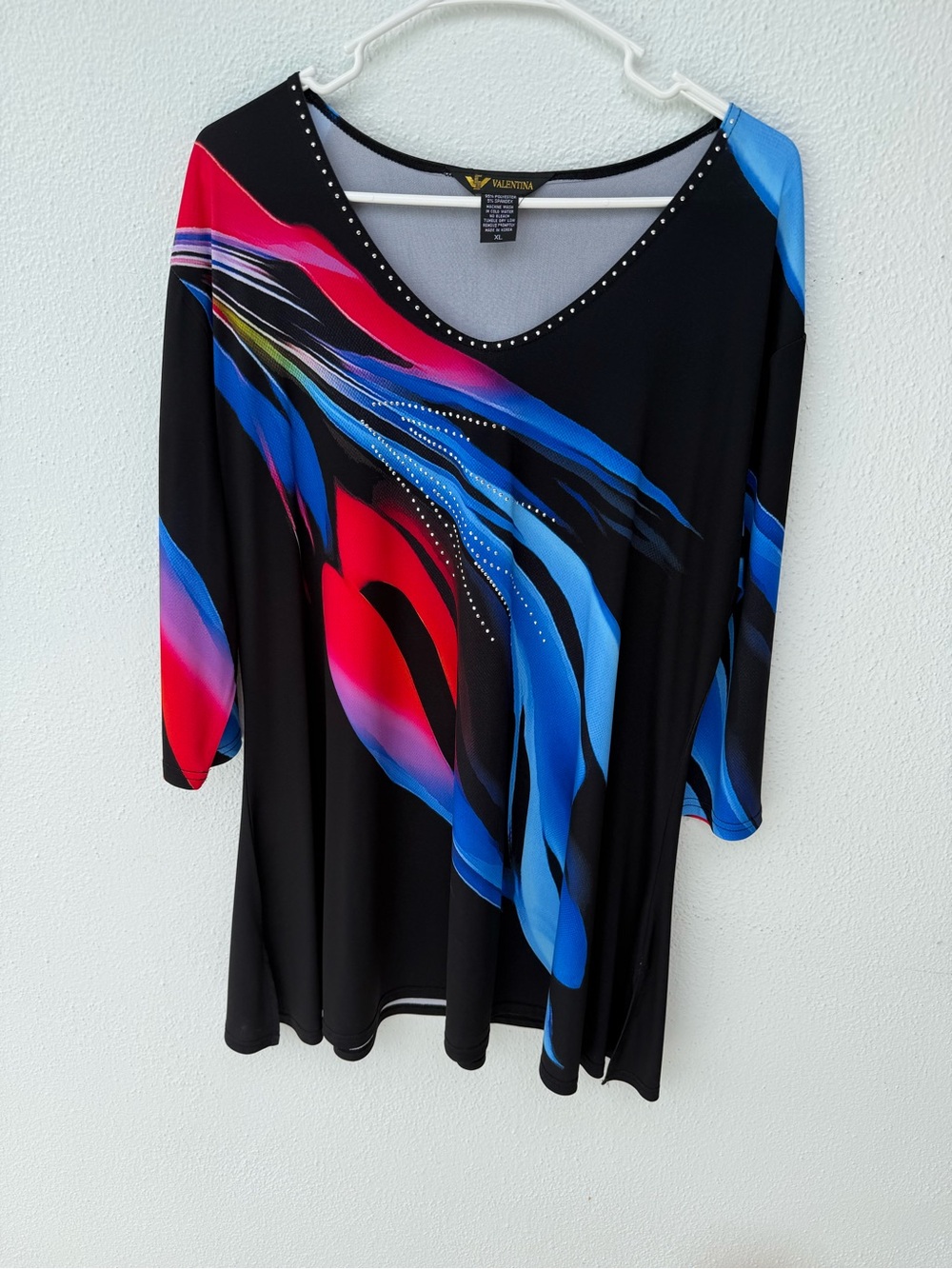 Valentina Black Tunic with Blue and Red Abstract Swirls